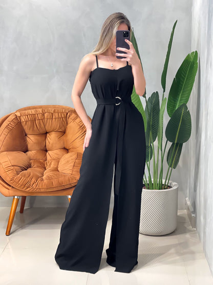 Macacão em Alfaiataria Sensoriale Pantalona de Alça com Cinto Rosemeire Ref. 1